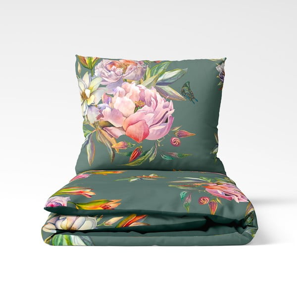 Floret sötétzöld kétszemélyes pamutszatén ágyneműhuzat, 200 x 220 cm - Bonami Selection-image-2