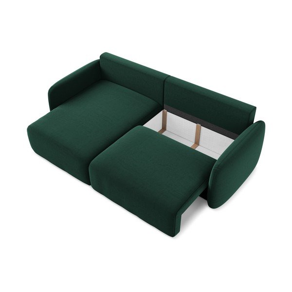 Sötétzöld bársony kinyitható-tárolóhelyes sarokkanapé (bal oldali-heverő résszel) Kalena – Makamii-image-4