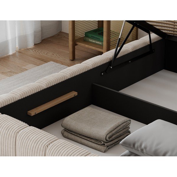 Bézs kárpitozott ágyneműtartós egyszemélyes ágy ágyráccsal 90x200 cm Lamica – ELTAP-image-4