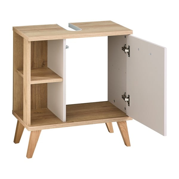 Krémszínű mosdó alatti szekrény tölgyfa dekorral 60,5x65 cm Quickset 966 – Pelipal-image-2