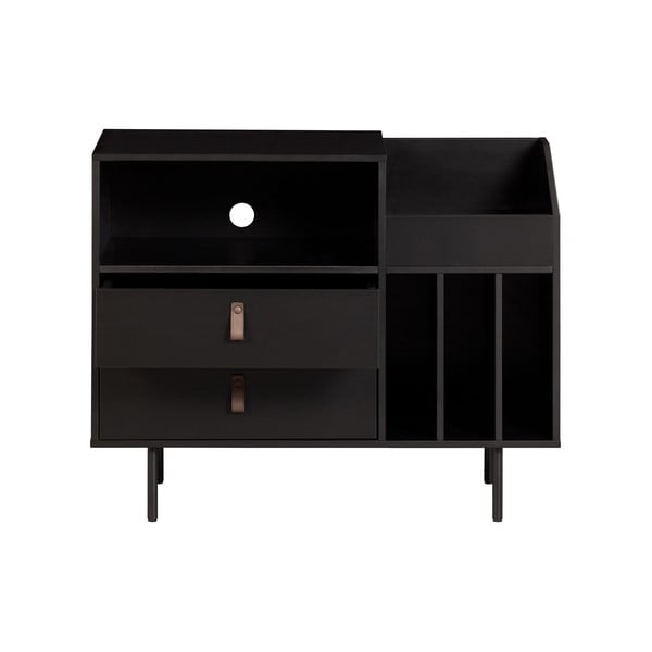 Fekete borovi fenyő lemezjátszó tartó szekrény 90x73 cm Jackson - WOOOD-image-2