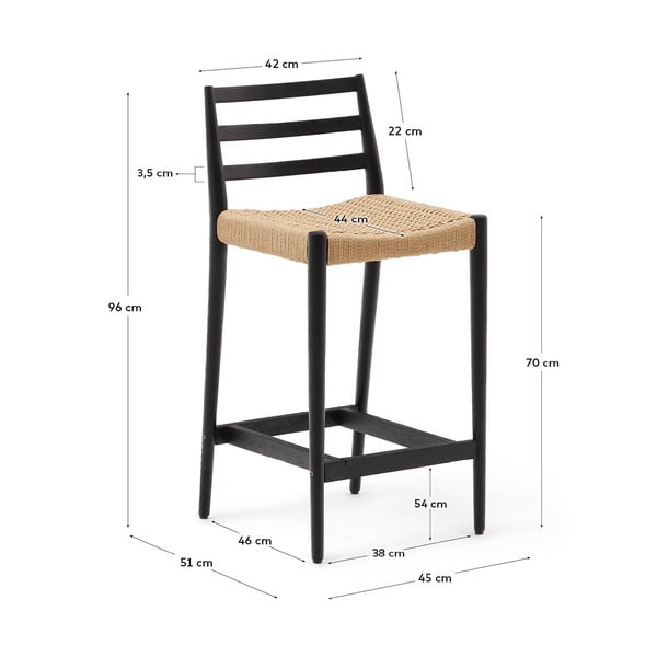 Fekete-natúr színű tölgyfa bárszék (ülésmagasság 70 cm) Analy – Kave Home-image-4