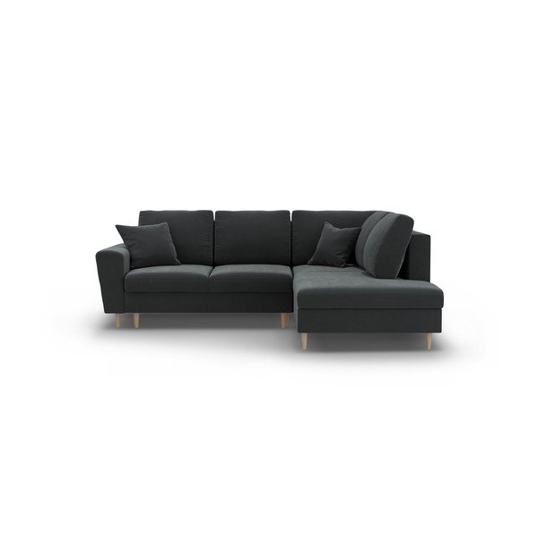 Sötétszürke bársony kinyitható tárolóhelyes sarokkanapé (jobb oldali-L alakú) Kyoto – Cosmopolitan Design