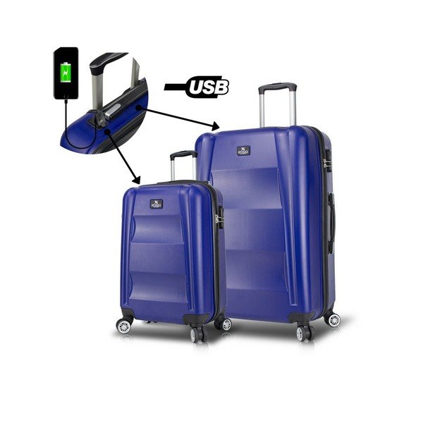 LASSO Cabin & Large 2 kék görgős bőrönd USB csatlakozóval - My Valice-image-1