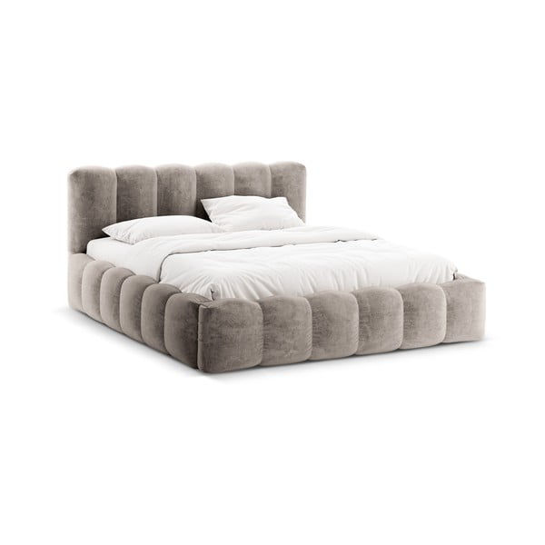 Világosbarna kárpitozott ágyneműtartós franciaágy ágyráccsal 180x200 cm Lupine – Micadoni Home-image-3