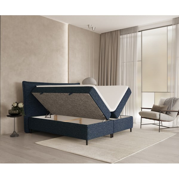 Sötétkék ágyneműtartós boxspring ágy 200x200 cm Sinai – Maison de Rêve-image-2