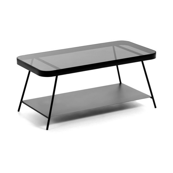 Fekete dohányzóasztal üveg asztallappal 45x90 cm Duilia – Kave Home