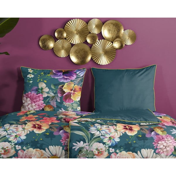 Sunflower petróleumkék organikus pamut egyszemélyes ágyneműhuzat, 140 x 200 cm - Descanso-image-2