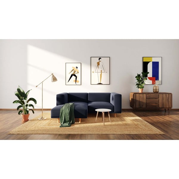 Sötétkék bársony sarokkanapé (bal oldali) Kukumo – Ame Yens-image-1