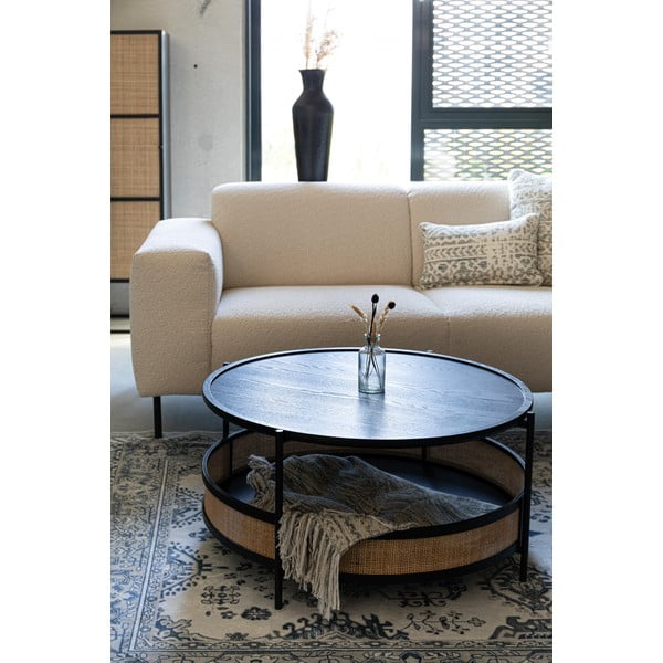 Fekete-natúr színű kerek dohányzóasztal ø 80 cm Makoto – White Label-image-1