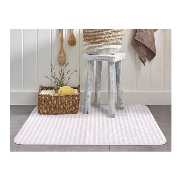 Stripy fehér-rózsaszín fürdőszobai szőnyeg, 70 x 110 cm - Madame Coco
