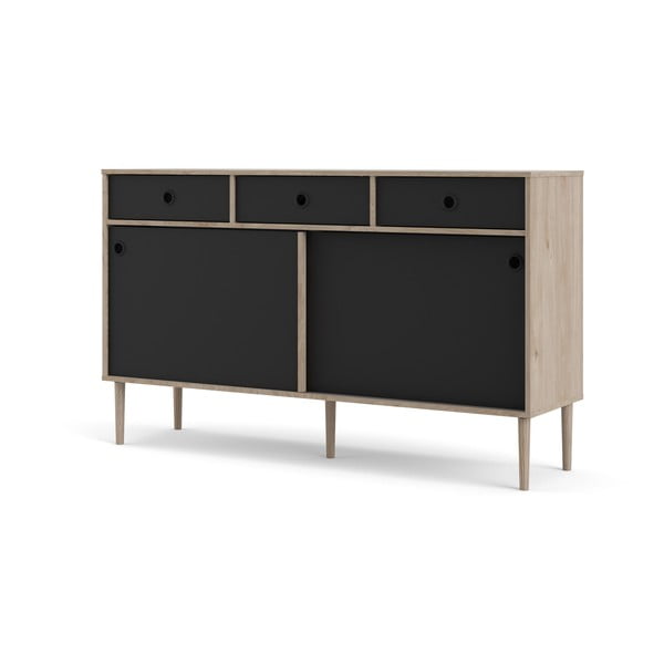 Rome fekete komód tölgyfa dekoros kerettel, 147 x 88 cm - Tvilum-image-2