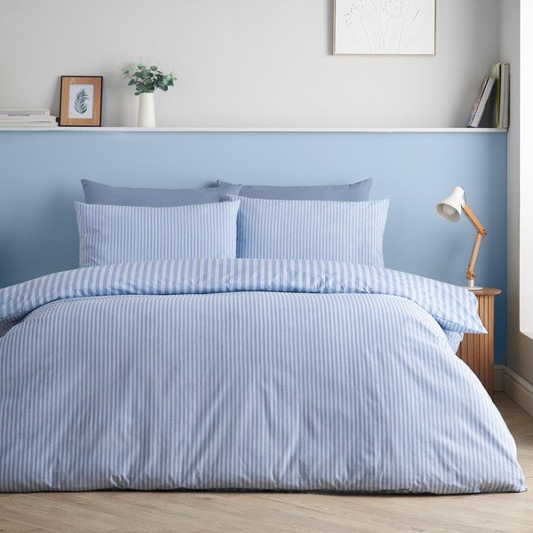 Kék kétszemélyes háromrészes ágyneműhuzat 200x200 cm Epping Textured Stripe – Catherine Lansfield-image-1