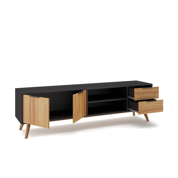 Fekete-natúr színű borovi fenyő TV-állvány 180x53 cm Lavis – Marckeric-image-4
