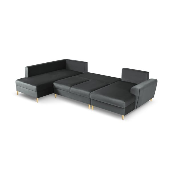 Sötétszürke bársony kinyitható tárolóhelyes sarokkanapé (bal oldali-U alakú) Kyoto – Cosmopolitan Design-image-2