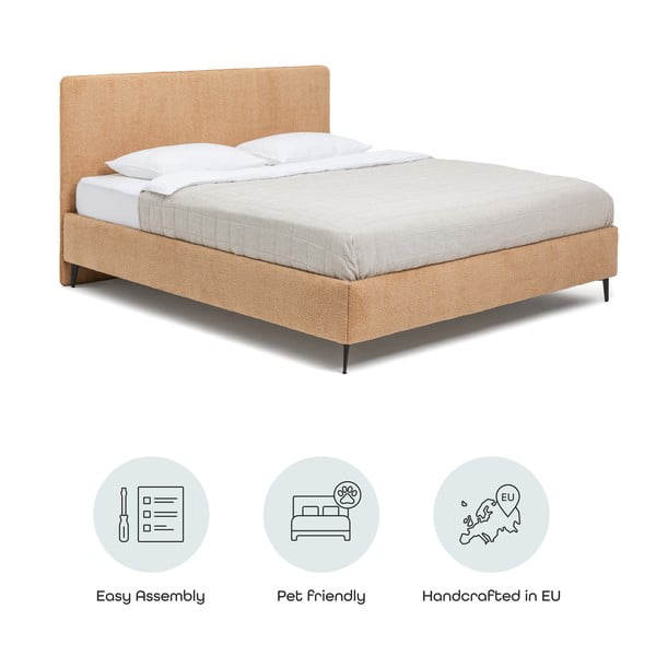 Mustársárga kárpitozott franciaágy ágyráccsal 180x200 cm Noira Slim – Bonami Selection-image-4