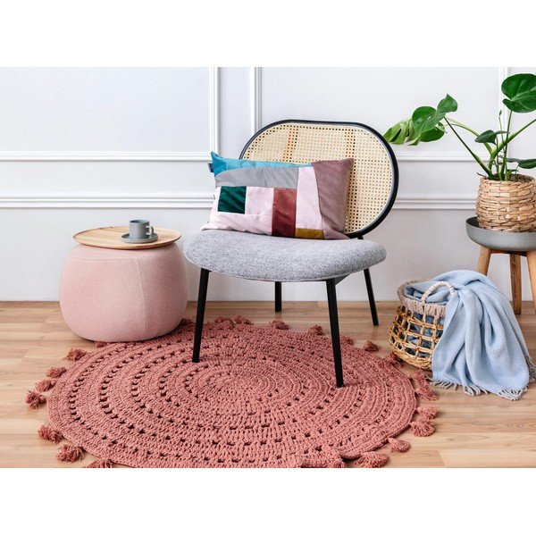 Nila rózsaszín kézzel készített pamutszőnyeg, ø 120 cm - Nattiot-image-1