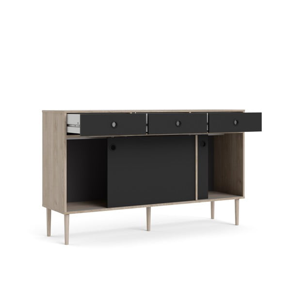 Rome fekete komód tölgyfa dekoros kerettel, 147 x 88 cm - Tvilum-image-3