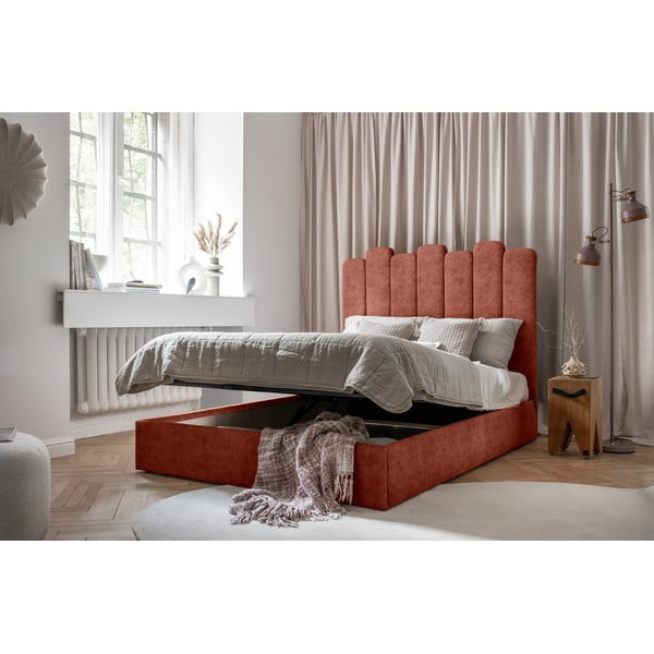 Téglavörös kárpitozott franciaágy tárolóhellyel, ágyráccsal 160x200 cm Dreamy Aurora – Miuform-image-4