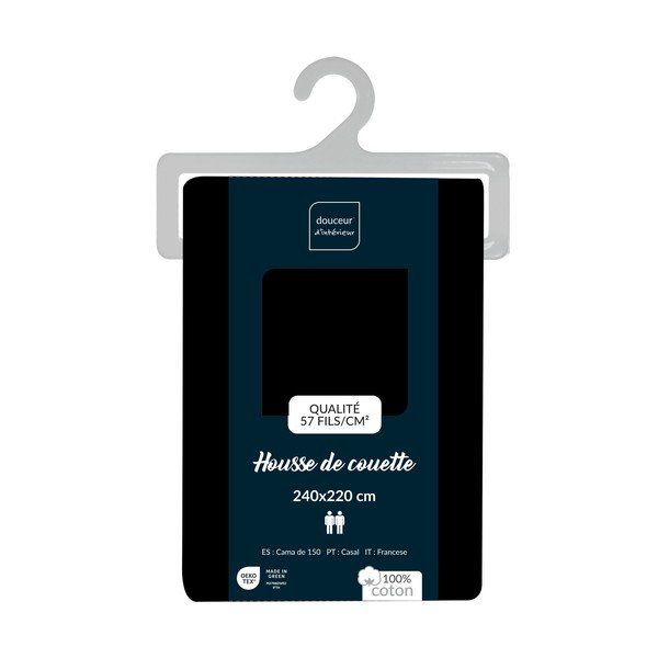 Fekete kétszemélyes-hosszabbított pamut paplanhuzat 240x220 cm Lina – douceur d'intérieur-image-2