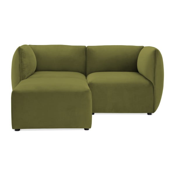 Velvet Cube olíva zöld 2 személyes moduláris kanapé lábtartóval - Vivonita