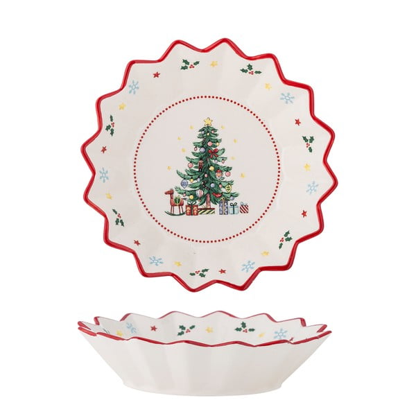 Piros-krémszínű kerámia szervírozó tányér karácsonyi mintával ø 20 cm Naive – Bloomingville-image-3