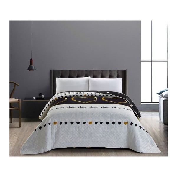 Love szürke-fekete kétoldalú kétszemélyes ágytakaró, 260 x 280 cm - DecoKing
