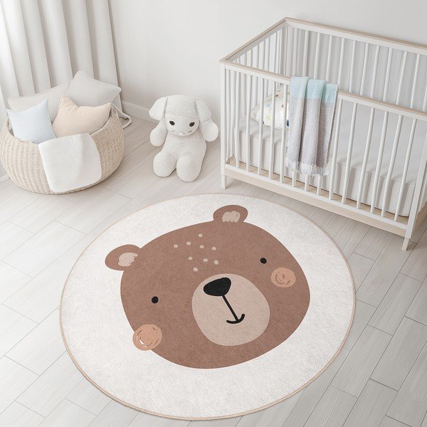 Barna-krémszínű mosható gyerek szőnyeg ø100 cm Teddy Bear – Mila Home-image-2