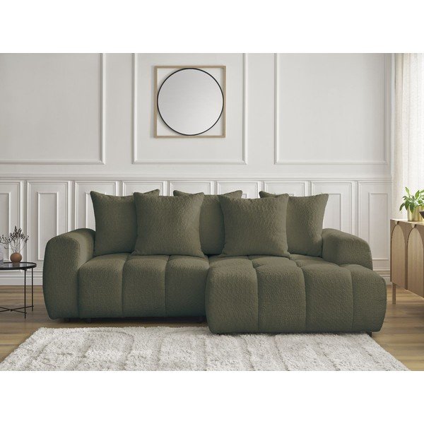 Khaki buklé kinyitható-tárolóhelyes sarokkanapé (jobb oldali-heverő résszel) Roxelane – Bobochic Paris-image-1