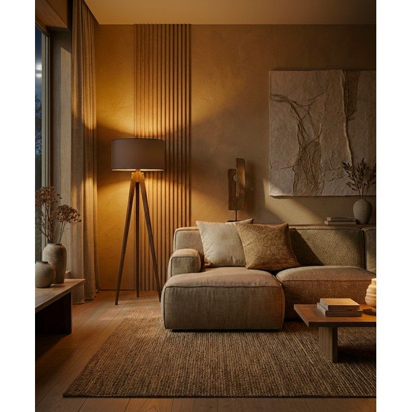 Fekete-barna állólámpa textil búrával (magasság 153 cm) Tripod – Opviq lights-image-1