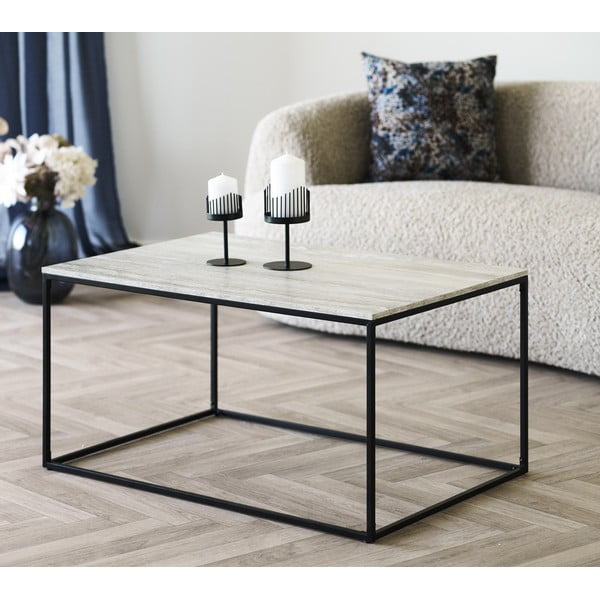 Fekete-bézs dohányzóasztal kő dekorral 60x90 cm Vita – House Nordic-image-1