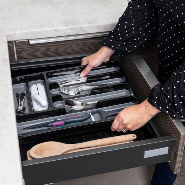 Fekete-szürke bővíthető műanyag evőeszköztartó fiókba 41,5 x 35 cm - Addis-image-3