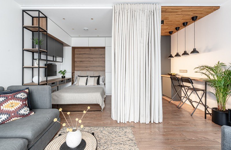38 m²-es skandináv stílusú lakás japandi és soft loft elemekkel