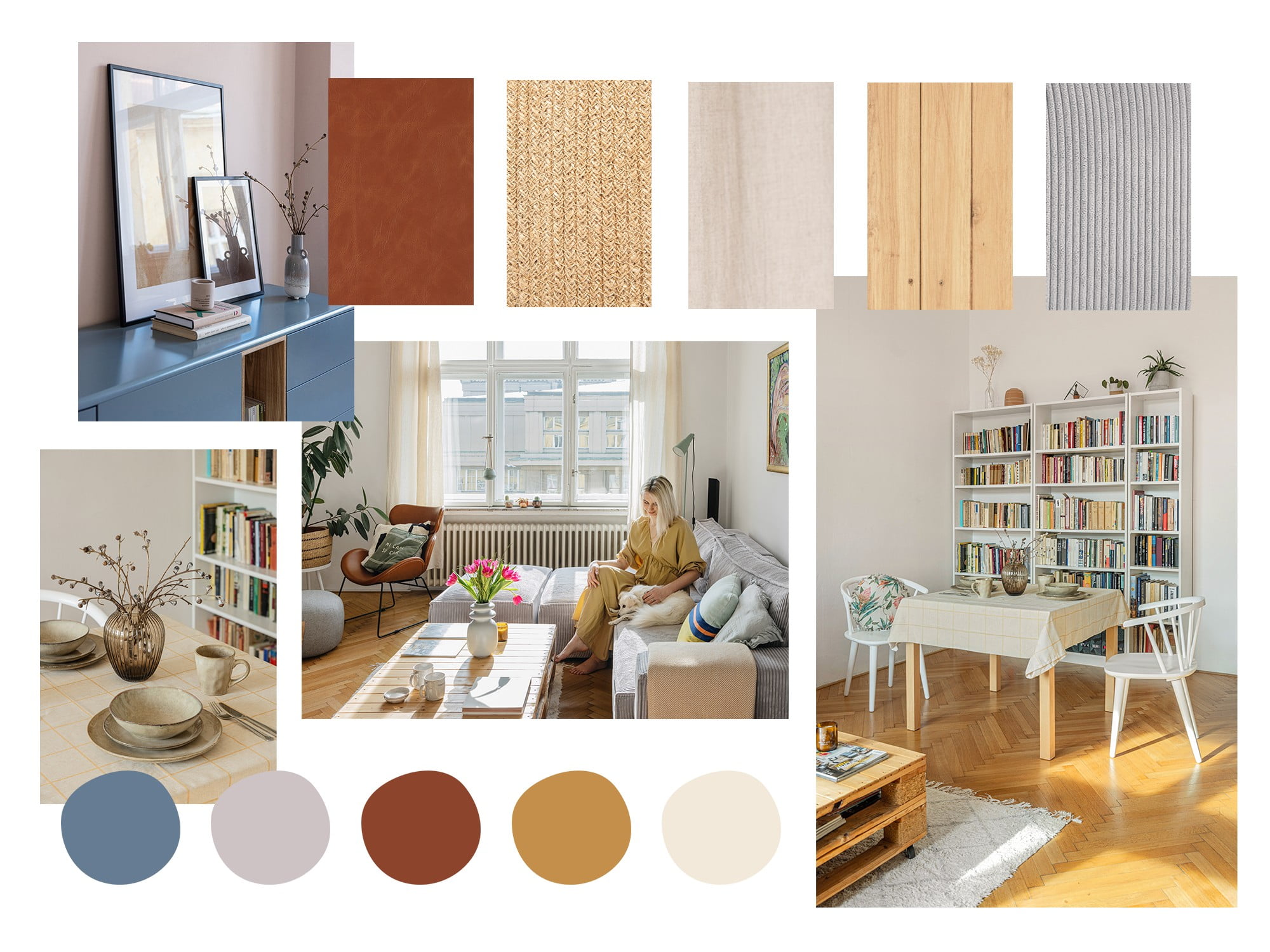 A színek és anyagok kombinálása Klára lakásának belső terében.