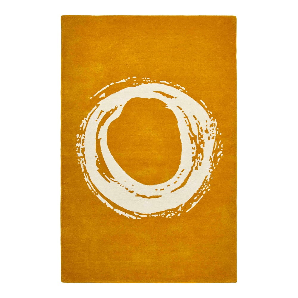 Elements Circle mustársárga gyapjú szőnyeg, 150 x 230 cm - Think Rugs