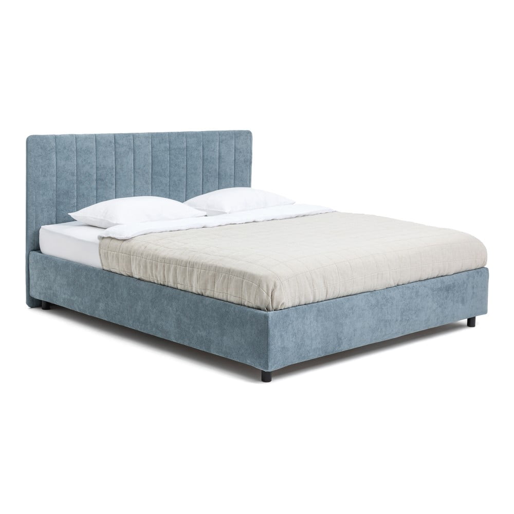 Kék kárpitozott ágyneműtartós franciaágy ágyráccsal 160x200 cm Myra Slim Line – Bonami Selection