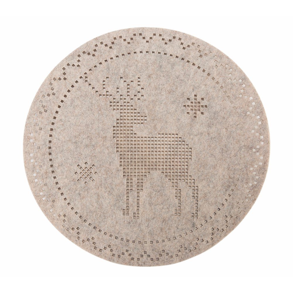 Renna 6 db-os bézs karácsonyi filc tányéralátét szett, ø 38 cm - Villa d'Este