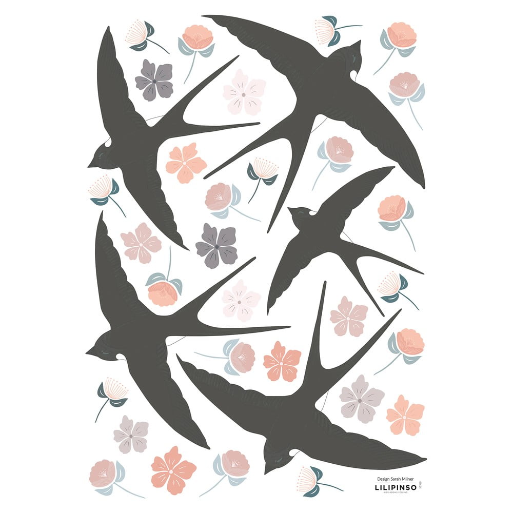 Matrica lap 30x42 cm Flowers & Swallows – Lilipinso