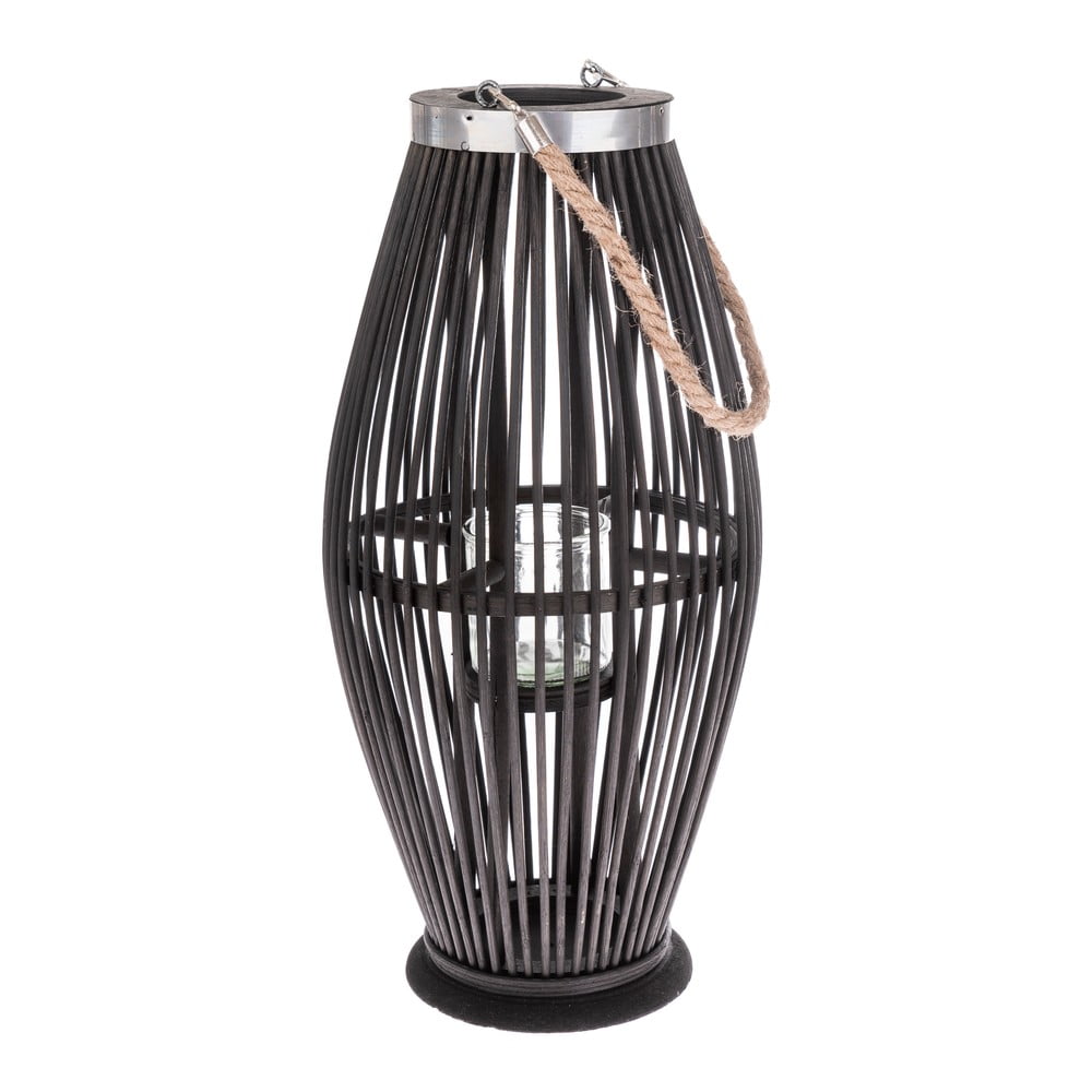 Fekete üveg lámpa bambusz szerkezettel, magasság 49 cm - Dakls