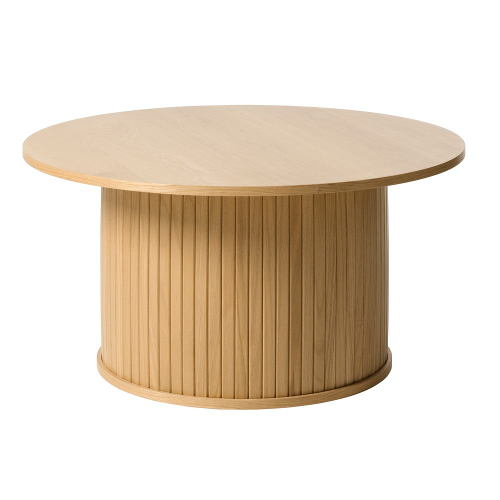 Natúr színű kerek dohányzóasztal tölgyfa dekorral ø 90 cm nola – unique furniture