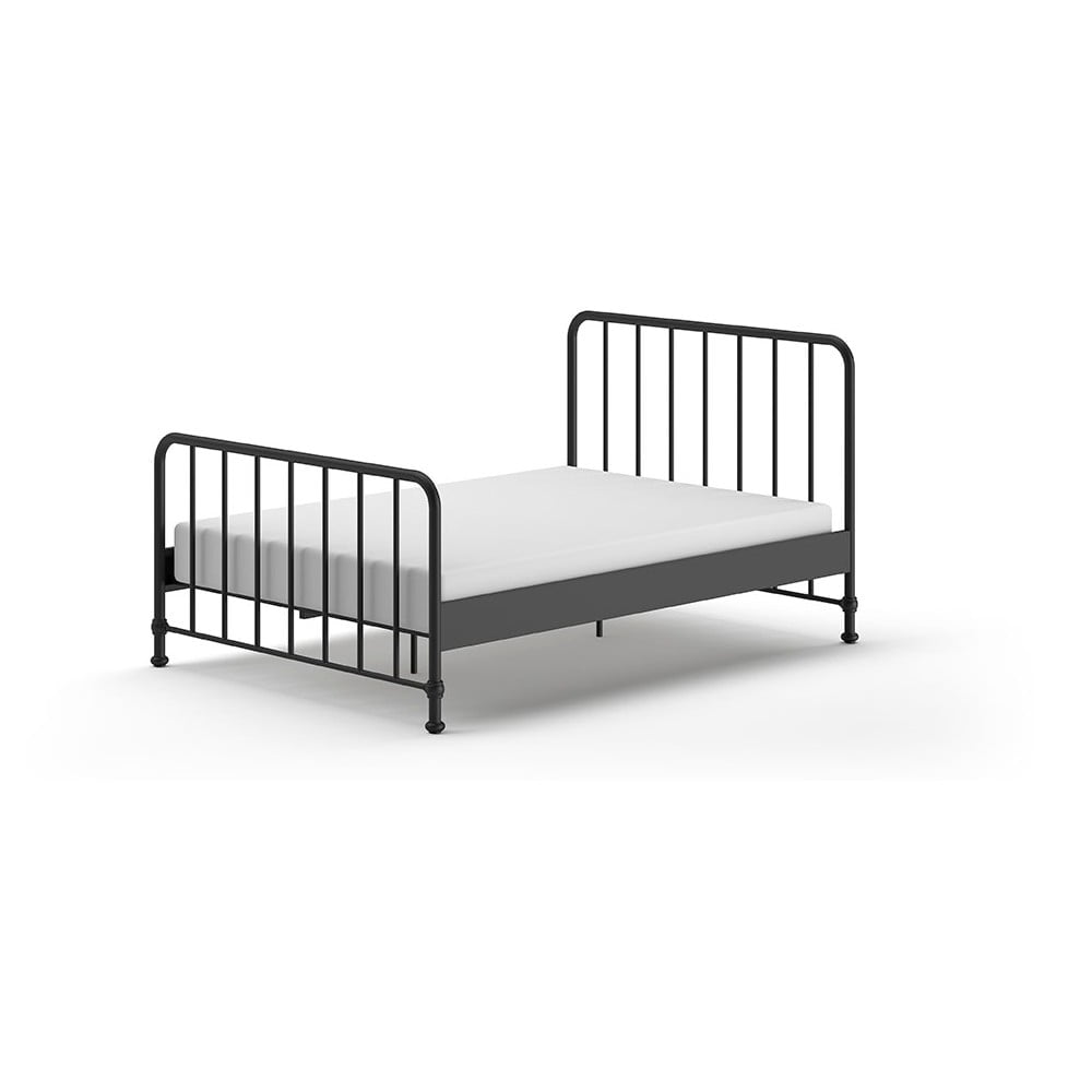 Fekete fém egyszemélyes ágy ágyráccsal 140x200 cm bronxx – vipack