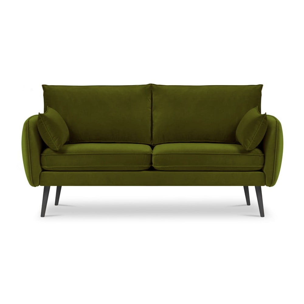 Lento zöld bársony kanapé fekete lábakkal, 158 cm - kooko home