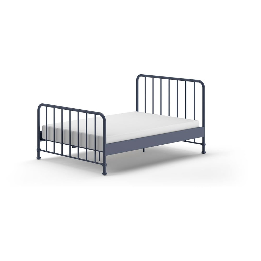 Kék fém egyszemélyes ágy ágyráccsal 140x200 cm bronxx – vipack