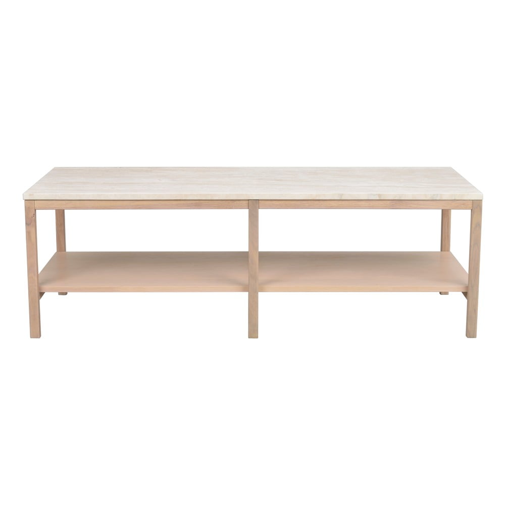 Fehér-natúr színű dohányzóasztal kő asztallappal 140x60 cm orwel - rowico