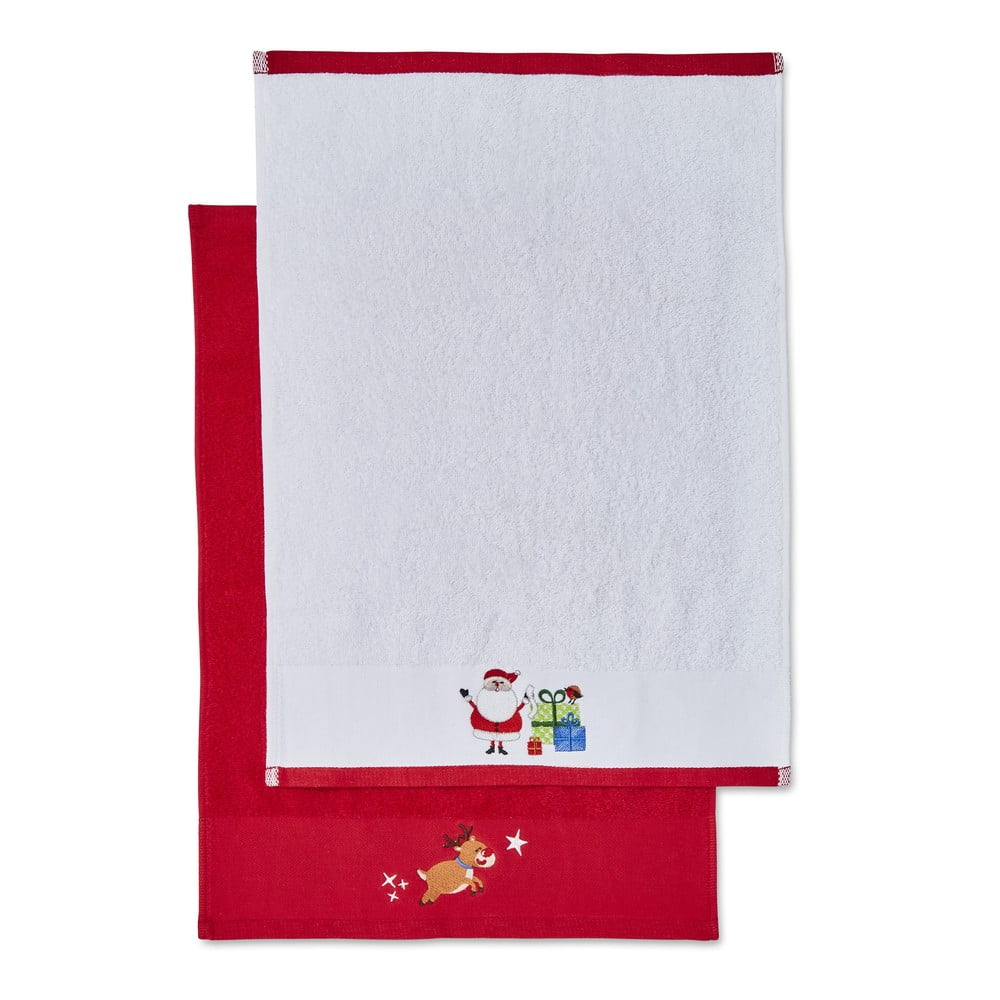 Piros-fehér pamut törölköző szett 2 db-os 40x60 cm Santa's Reindeers – Catherine Lansfield