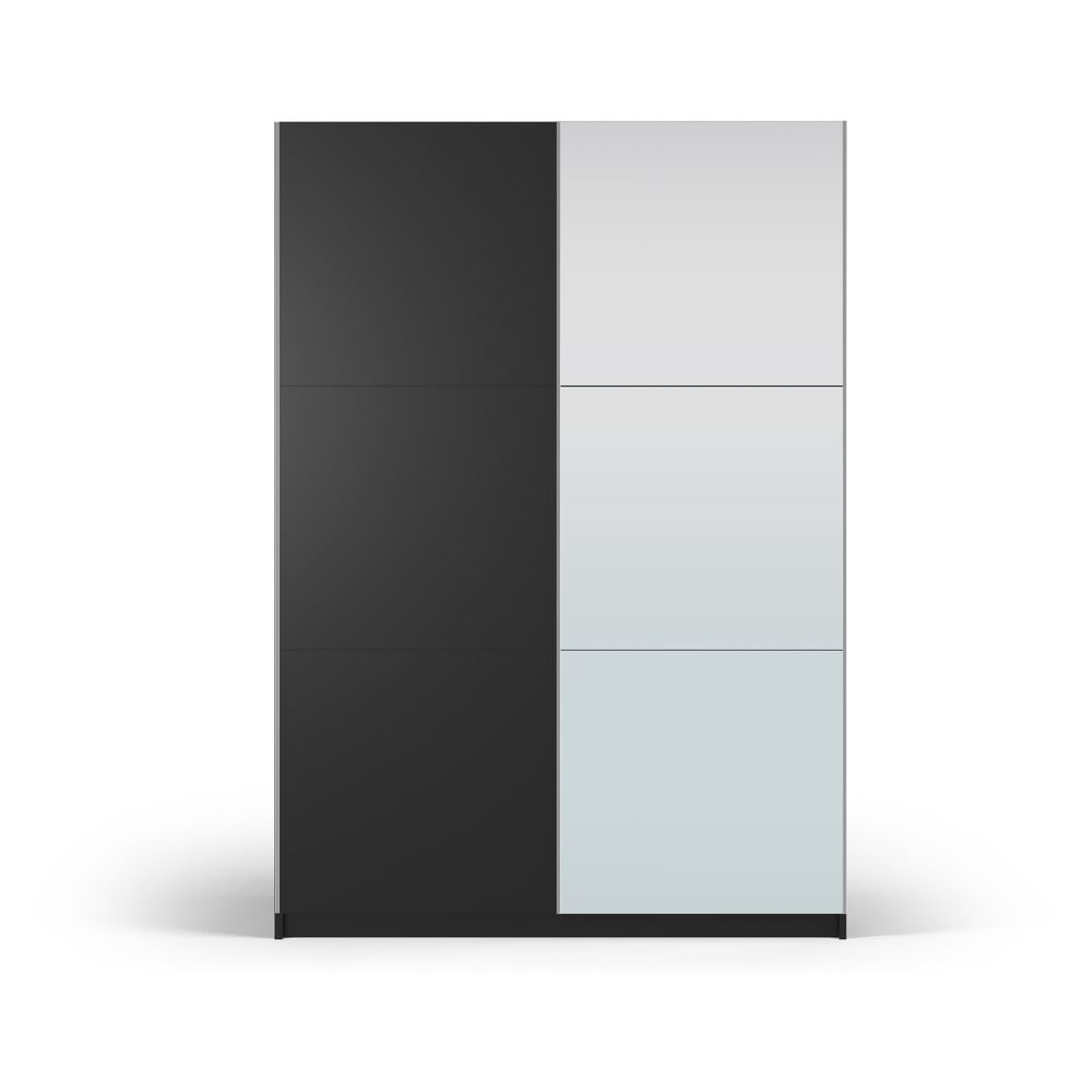 Fekete ruhásszekrény tükörrel és tolóajtókkal 151x215 cm Lisburn - Cosmopolitan Design