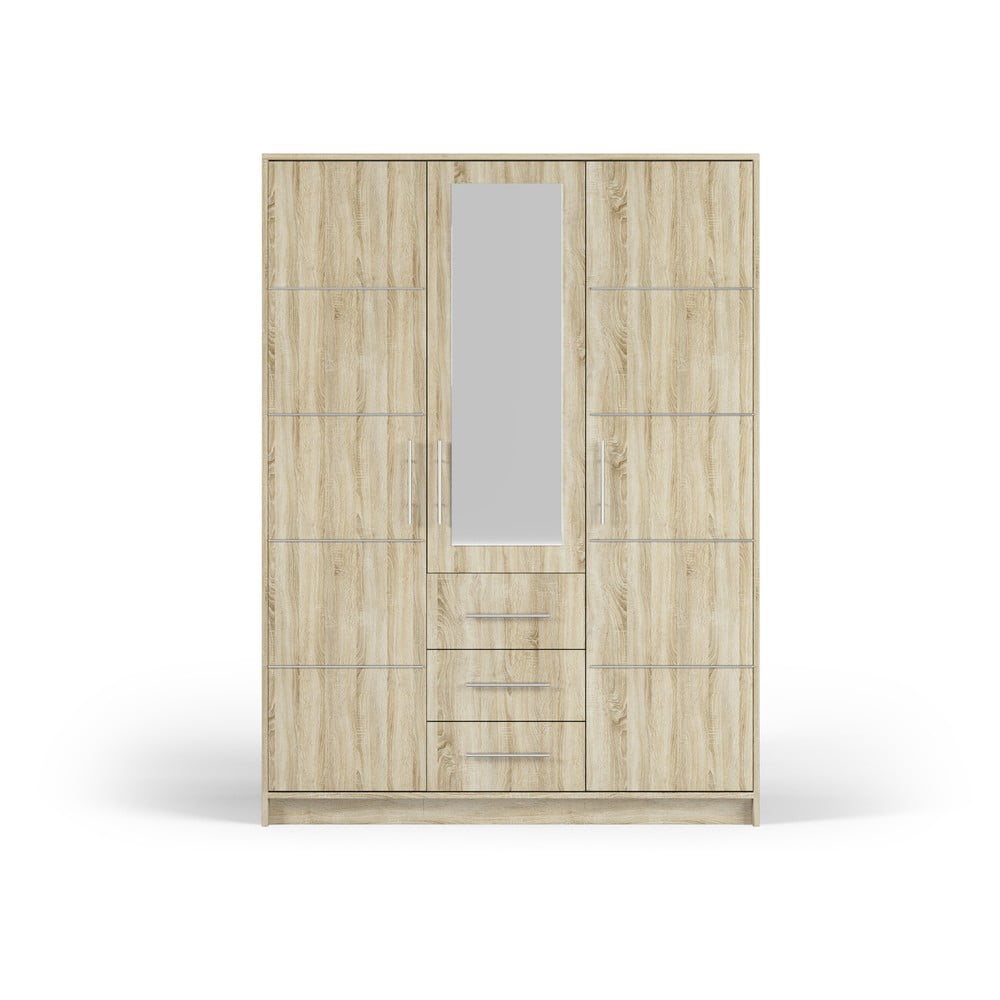 Ruhásszekrény tölgyfa dekorral, tükörrel 147x200 cm derry - cosmopolitan design