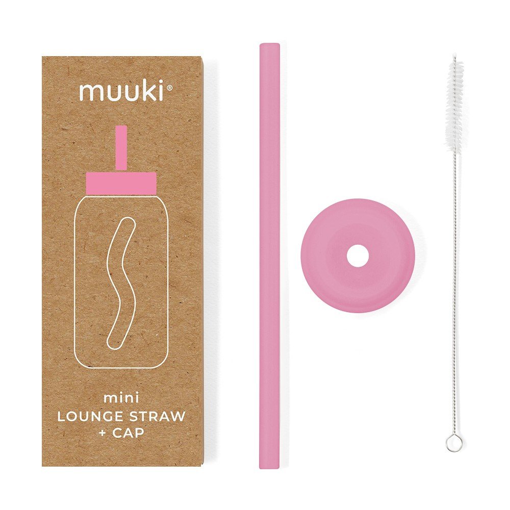 Szilikon szívószál tisztítókefével-fedéllel Flamingo Pink Mini – Muuki