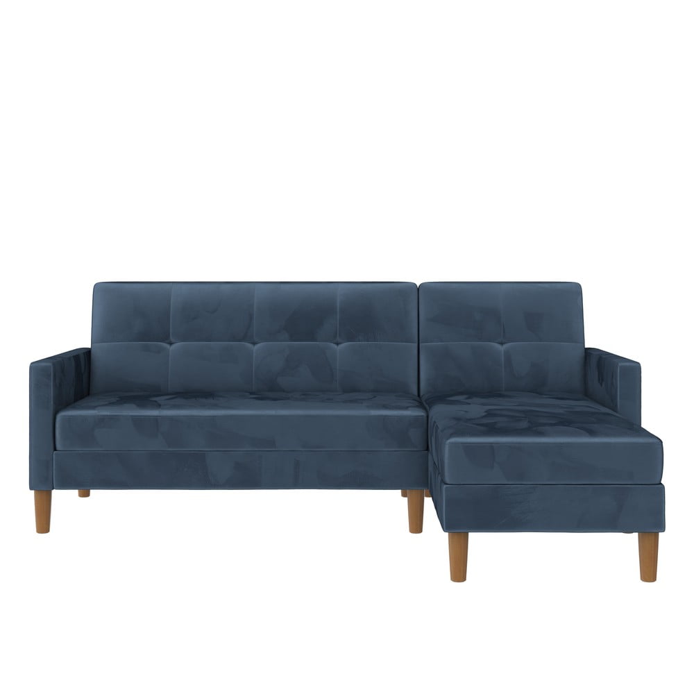 Kék bársony kinyitható sarokkanapé (variálható sarok) Lilly – Støraa