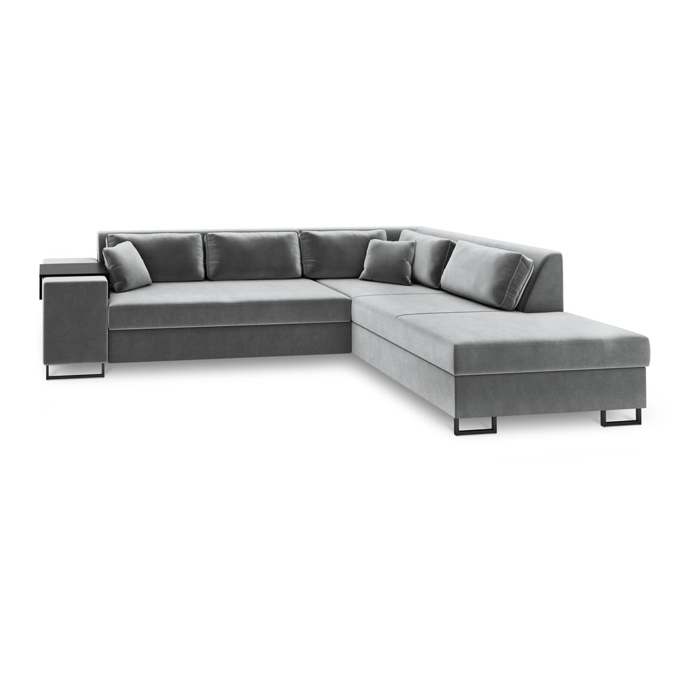York világosszürke kinyitható bársony sarokkanapé, jobb oldali - Cosmopolitan Design